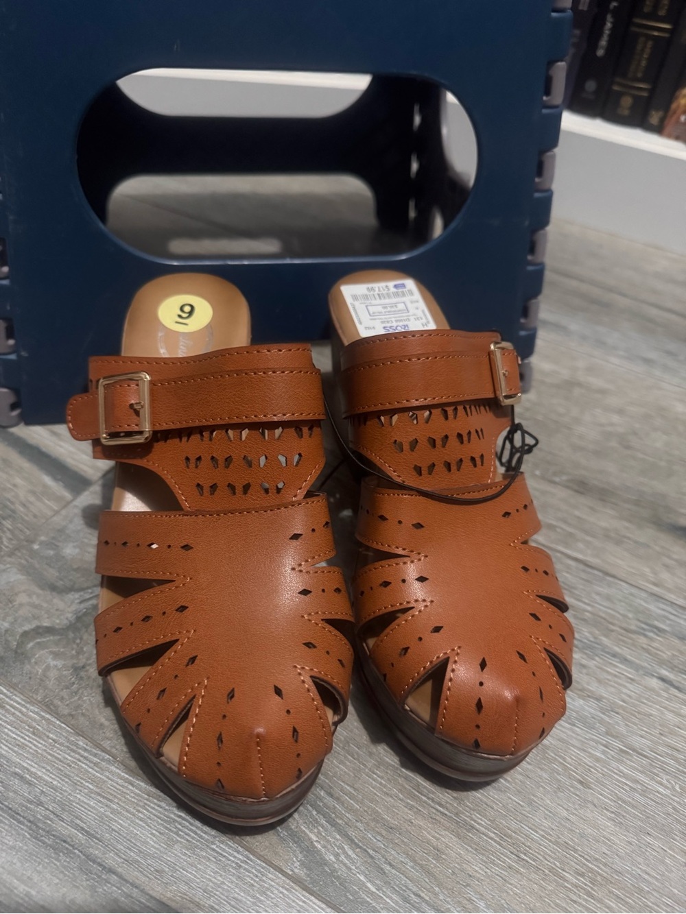 Brown Cutout Leather Slide Sandals